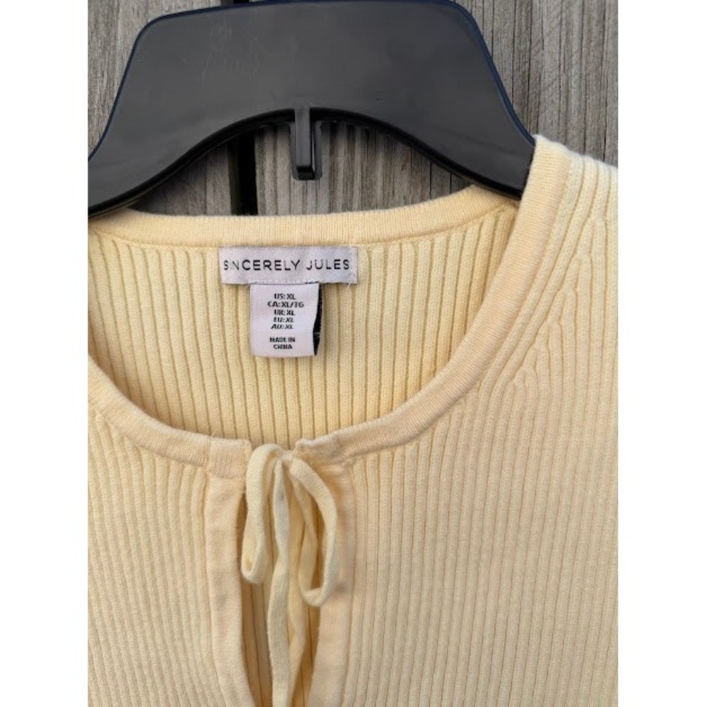 Coquette Balletcore Sincerely Jules Sweater Vest XL Yellow Tie Front Ribbed Knit - Picture 5 of 7